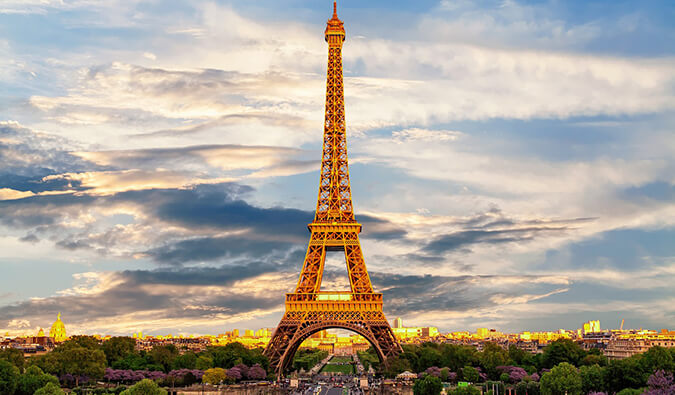 Best Hostels in Paris the Eiffel tower pictured during the golden hour
