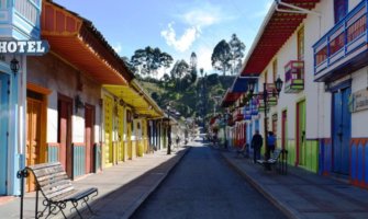 A colorful narrow street in Colombia