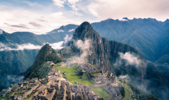 Machu Picchu, Peru, surrounded in mist and clouds