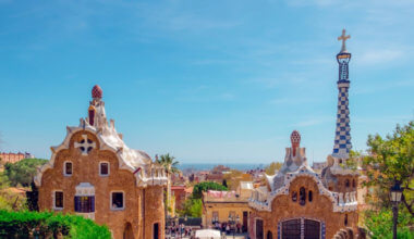 The famous park Guell in Barcelona, Spain in the summer