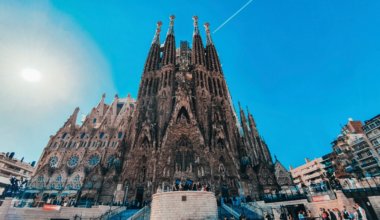 The historic and towering cathedral in Barcelona, Spain