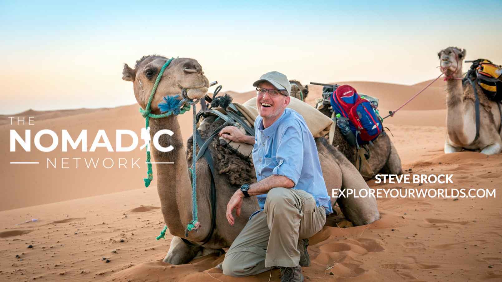 Steve Brock traveling with camels in the desert